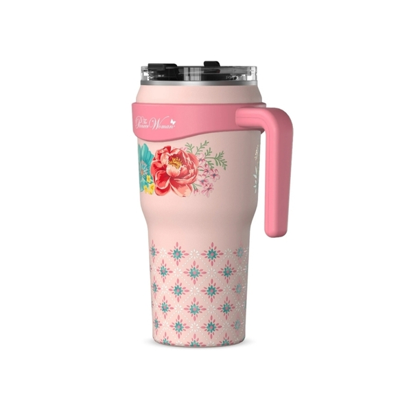 NWT Pioneer Woman 40ozBrilliant Bloom Stainless Steel Tumbler White/Pink Floral - Picture 2 of 6